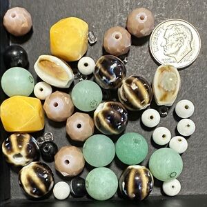 36.  Mixed Glass, Acrylic & Green Tint Natural Stone Beads